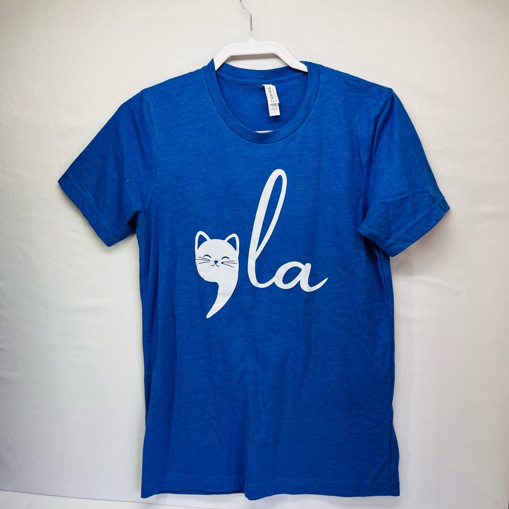Bella Canvas Royal Blue Short Sleeve Tee with White Cat Script